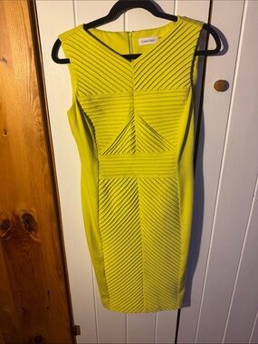 Calvin Klein Neon Yellow Sculpted Sheath Bodycon Dress